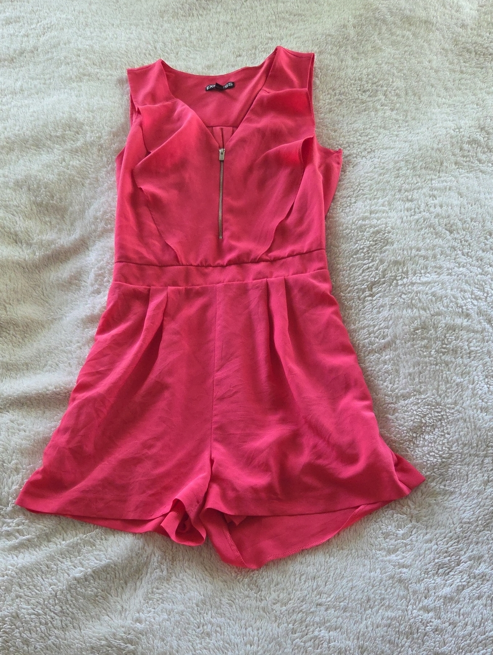 Express Pink Sleeveless Romper with Front Zipper And Pockets